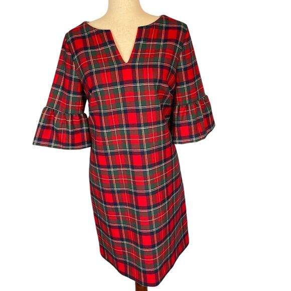 Vineyard Vines Plaid Greenwich Flutter Sleeve Red Velvet Dress Size 4 - Picture 1 of 11